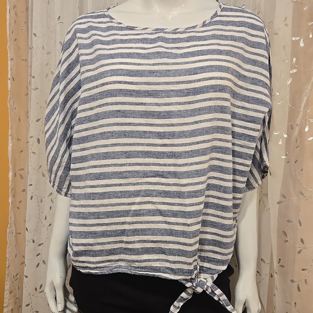 Beachlunchlounge Top Or Coverup, Linen And Cotton With Front Tie